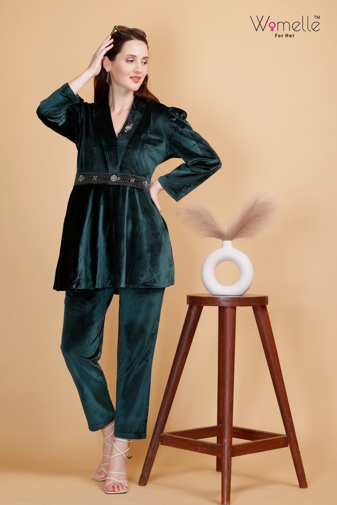 Women's Luxurious Velvet Green Co-ord Set