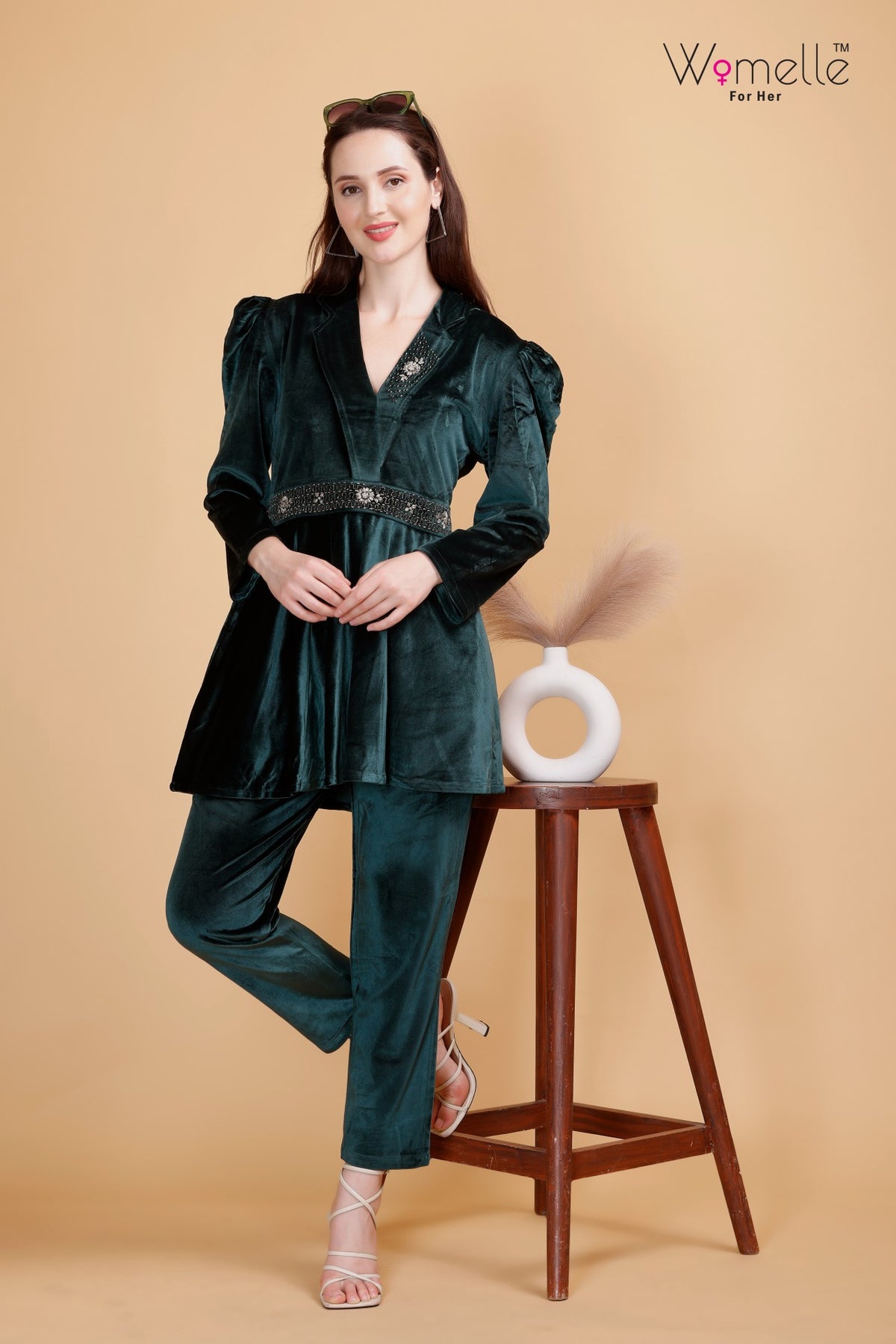 Women's Luxurious Velvet Green Co-ord Set