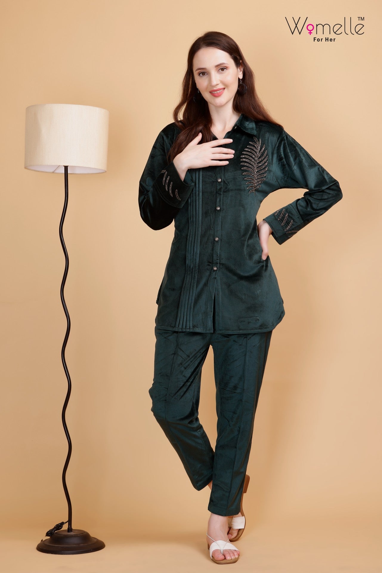 Women's Elegant Green Velvet Co-ord Set