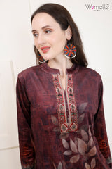 Women's Burgundy Floral Kurta Set