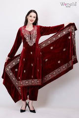 Womelle Elegant  Maroon Embroidered Kurta Set