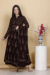 Women's Embroidered Maroon Anarkali Suit Set