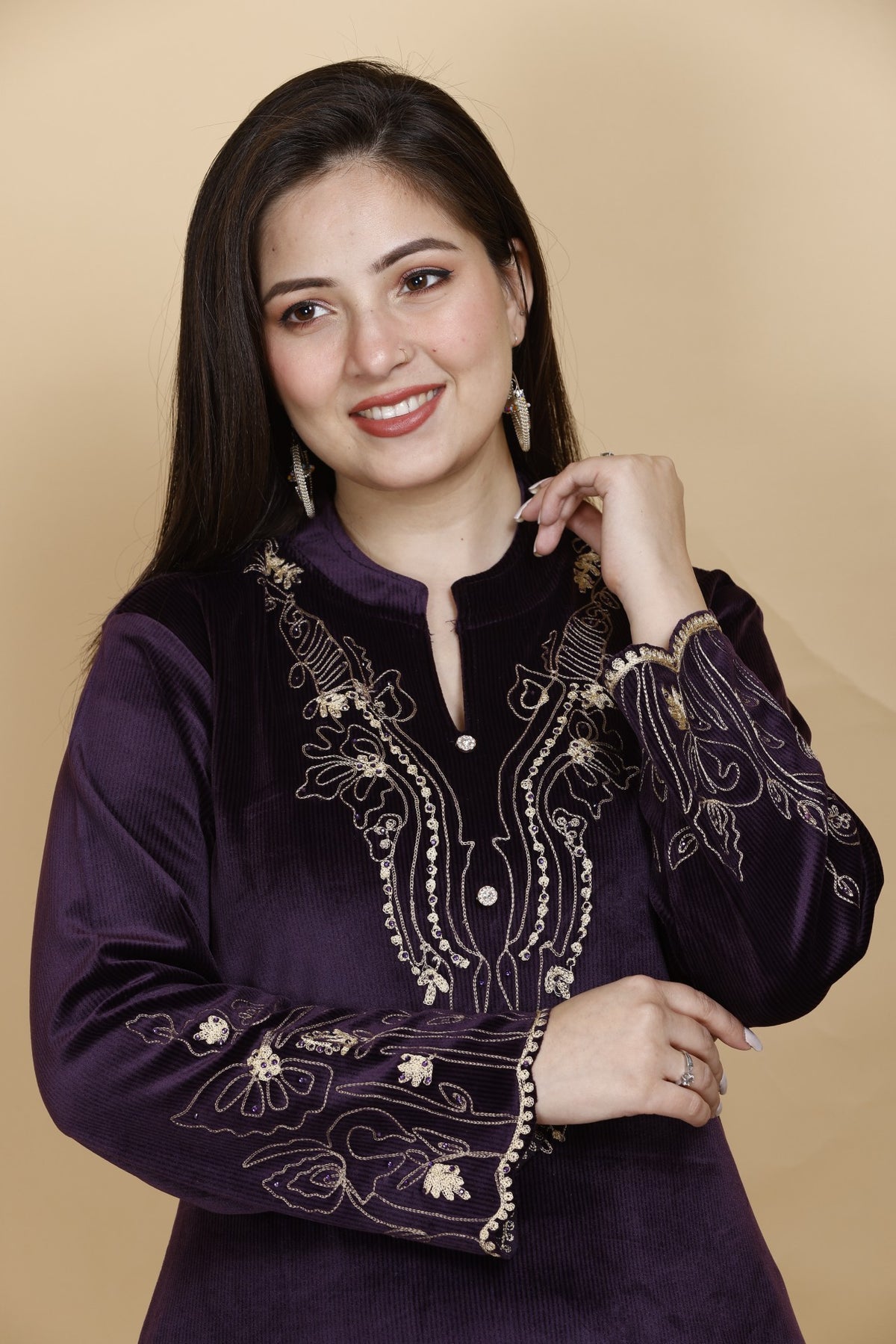 Regal Embroidered Velvet Kurta Set