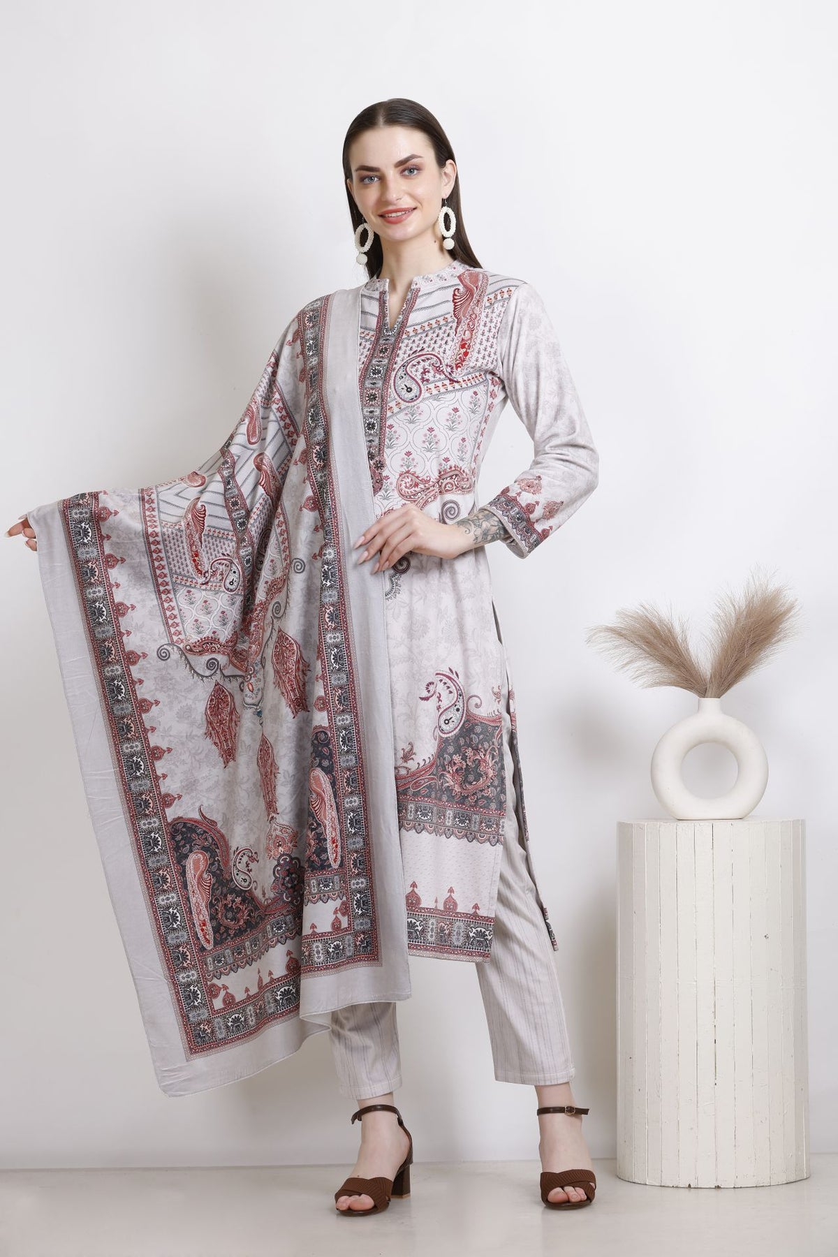 Printed Woollen Straight Kurta Set