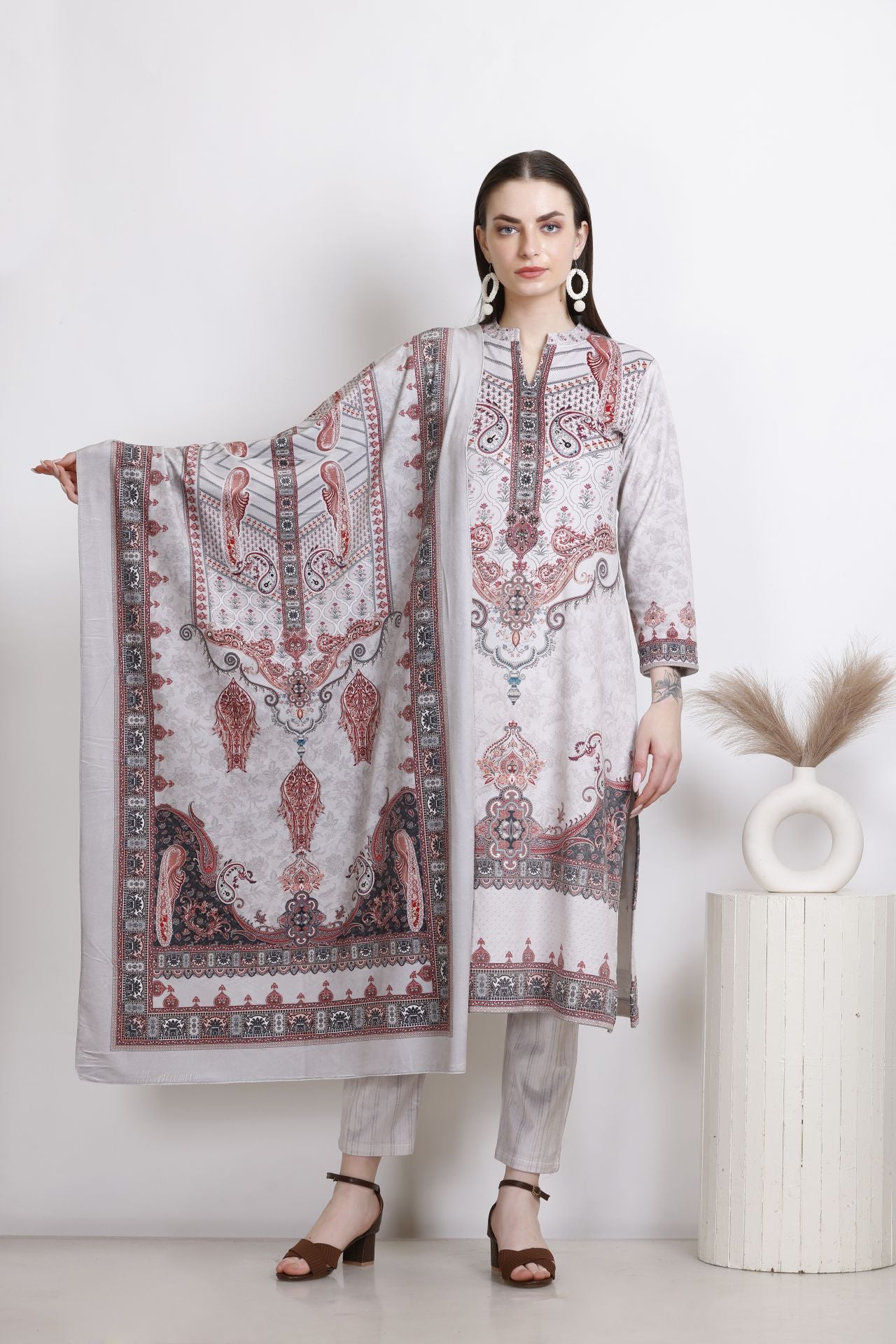 Printed Woollen Straight Kurta Set