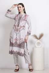 Printed Woollen Straight Kurta Set