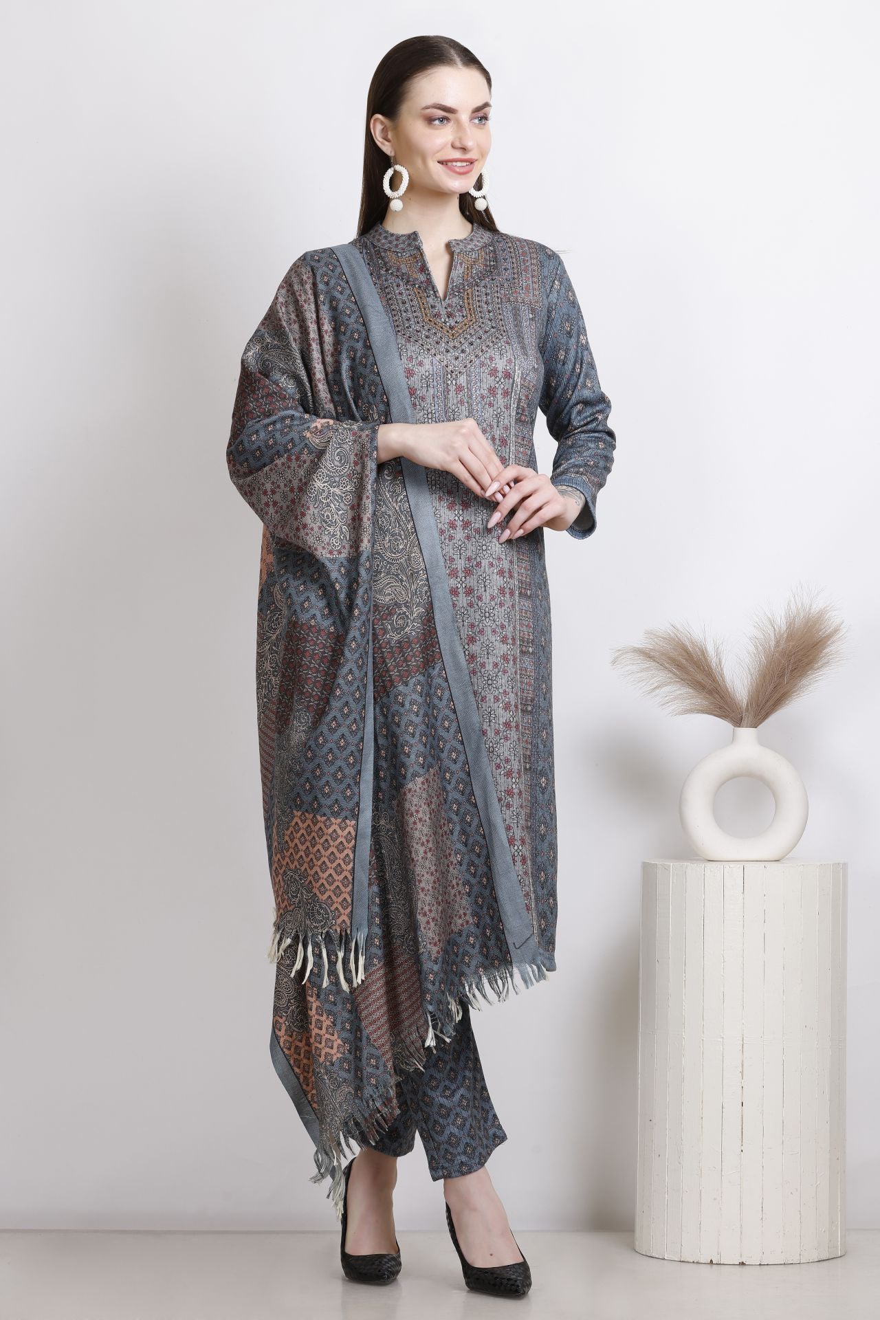 Multi-Pattern Woollen Kurta Set