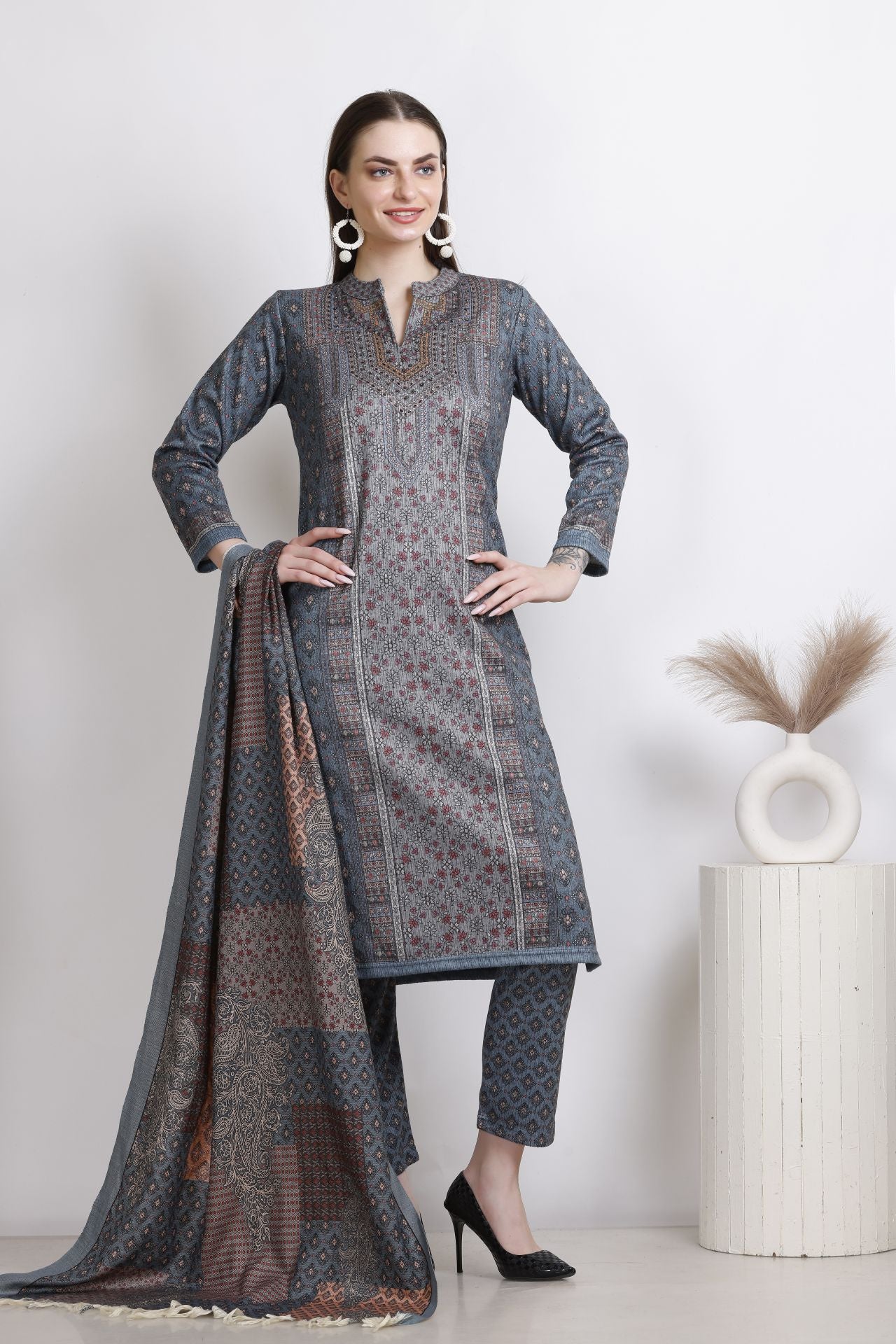 Multi-Pattern Woollen Kurta Set