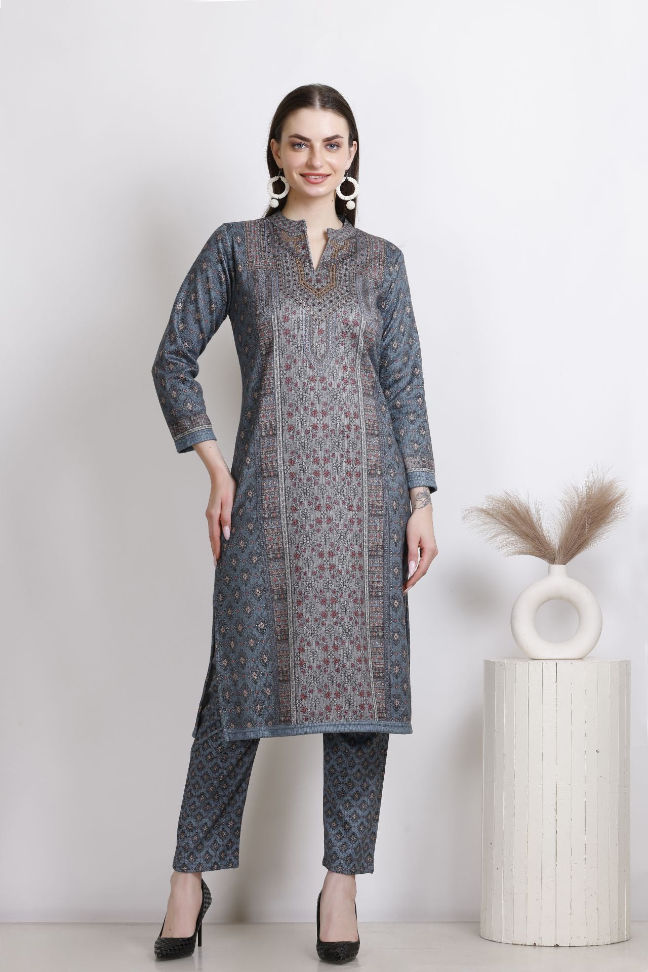 Multi-Pattern Woollen Kurta Set