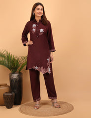 Maroon Bloom Embroidered Co-ord Set