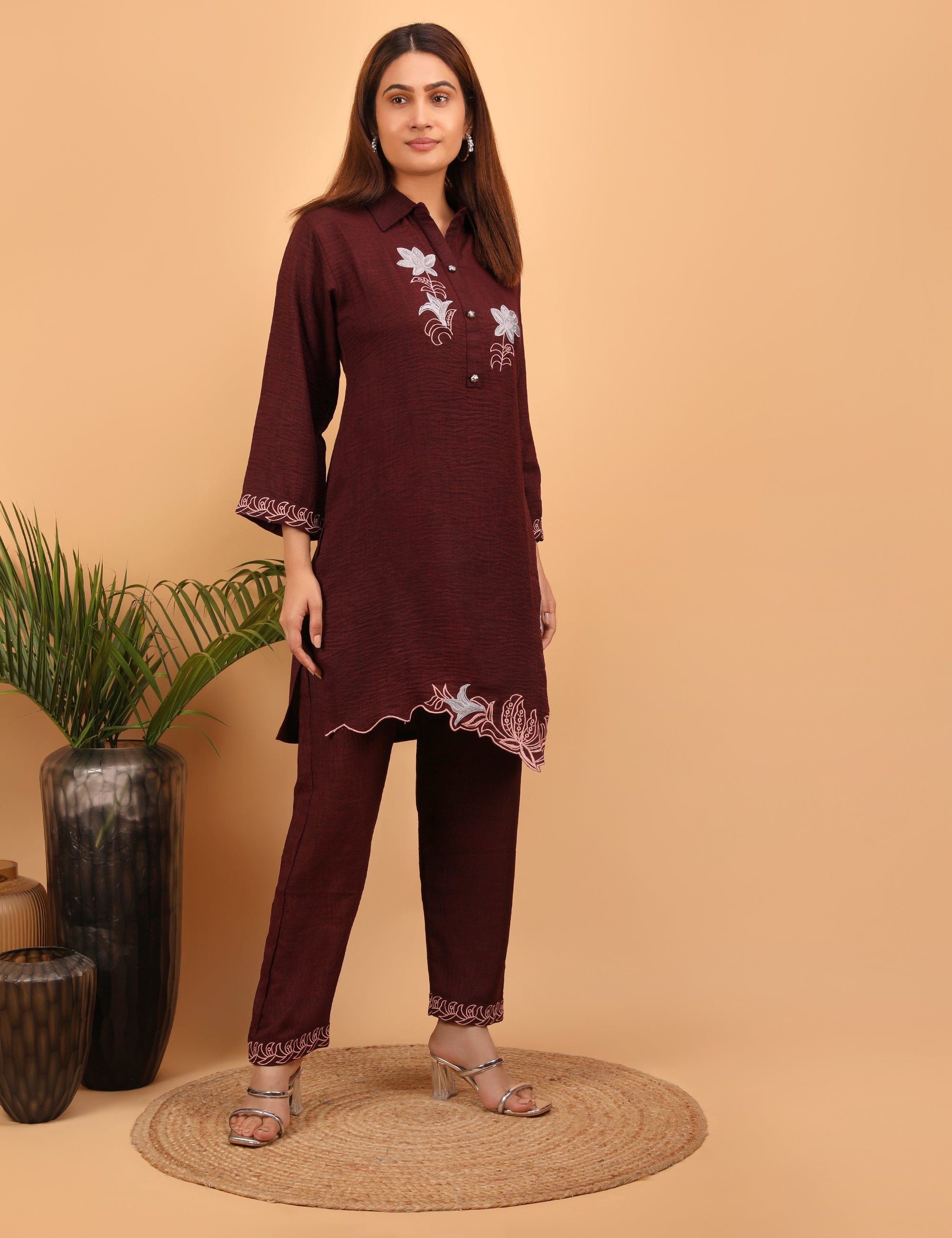 Maroon Bloom Embroidered Co-ord Set