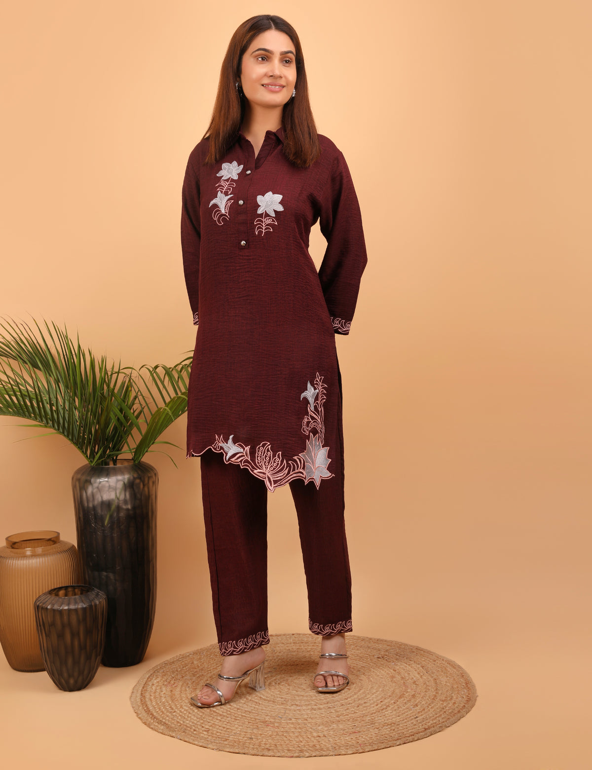 Maroon Bloom Embroidered Co-ord Set