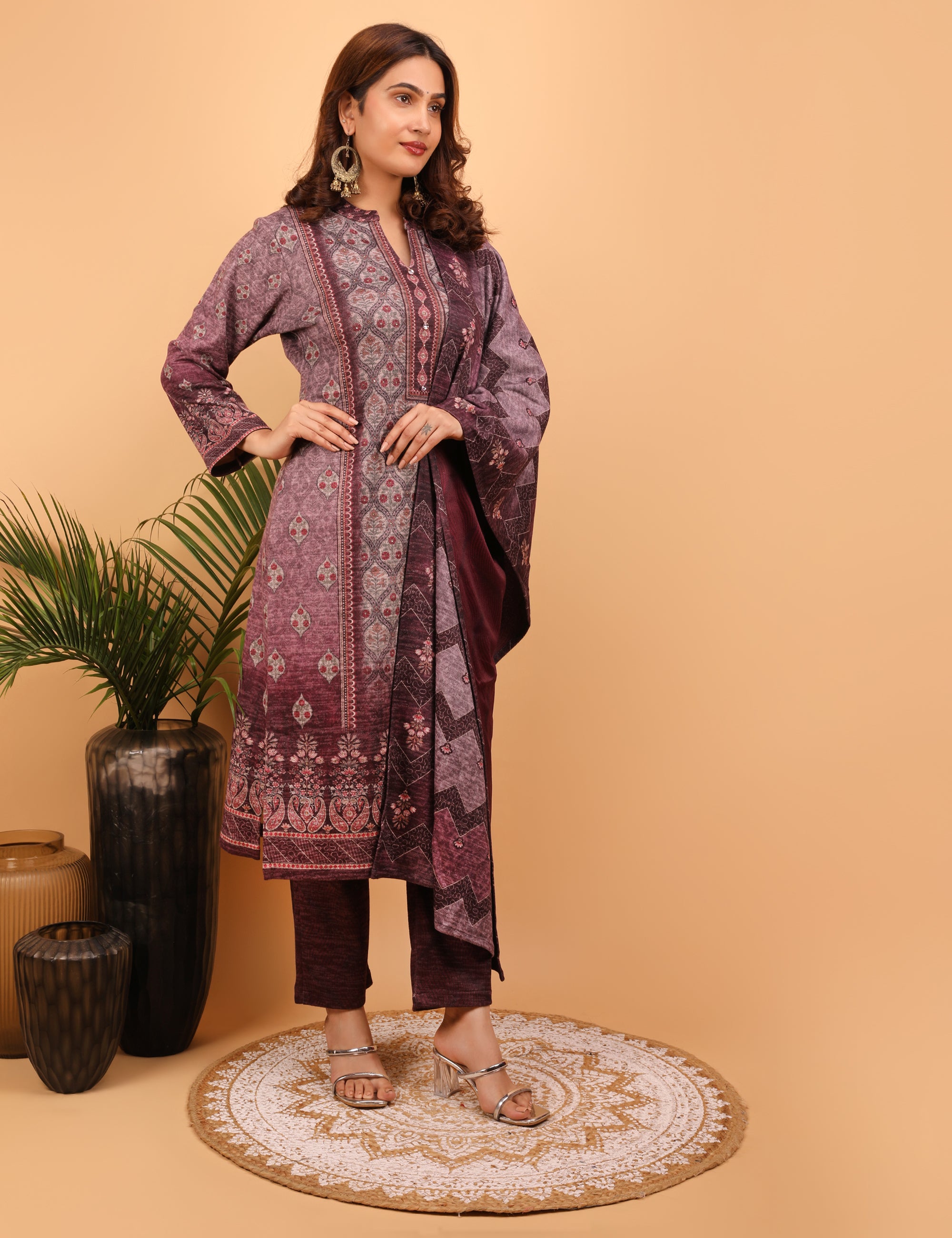 Royal Plum Woollen Kurta Set