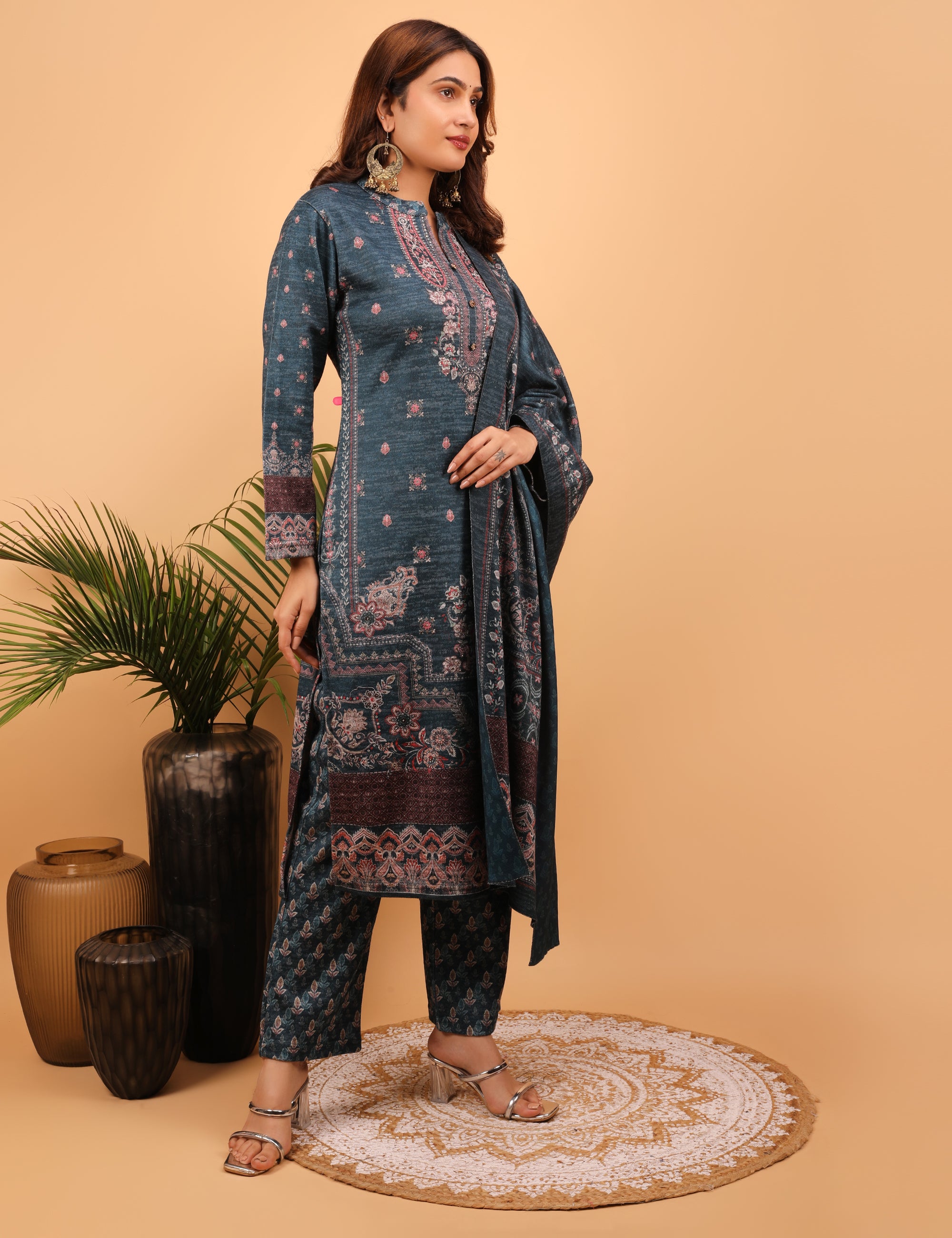 Majestic Teal Woollen Kurta Set