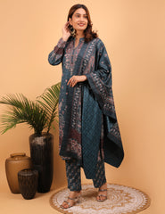 Majestic Teal Woollen Kurta Set