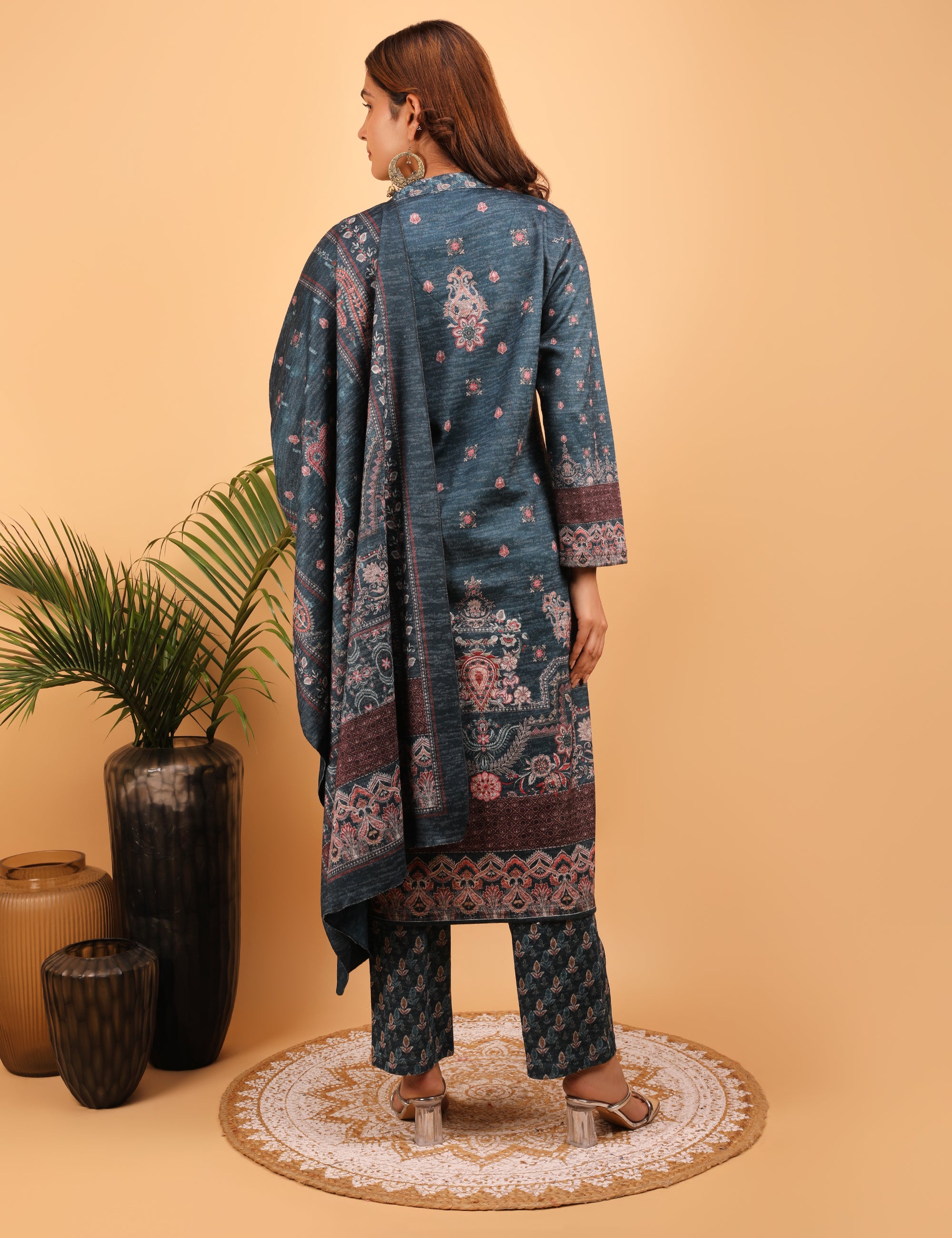 Majestic Teal Woollen Kurta Set