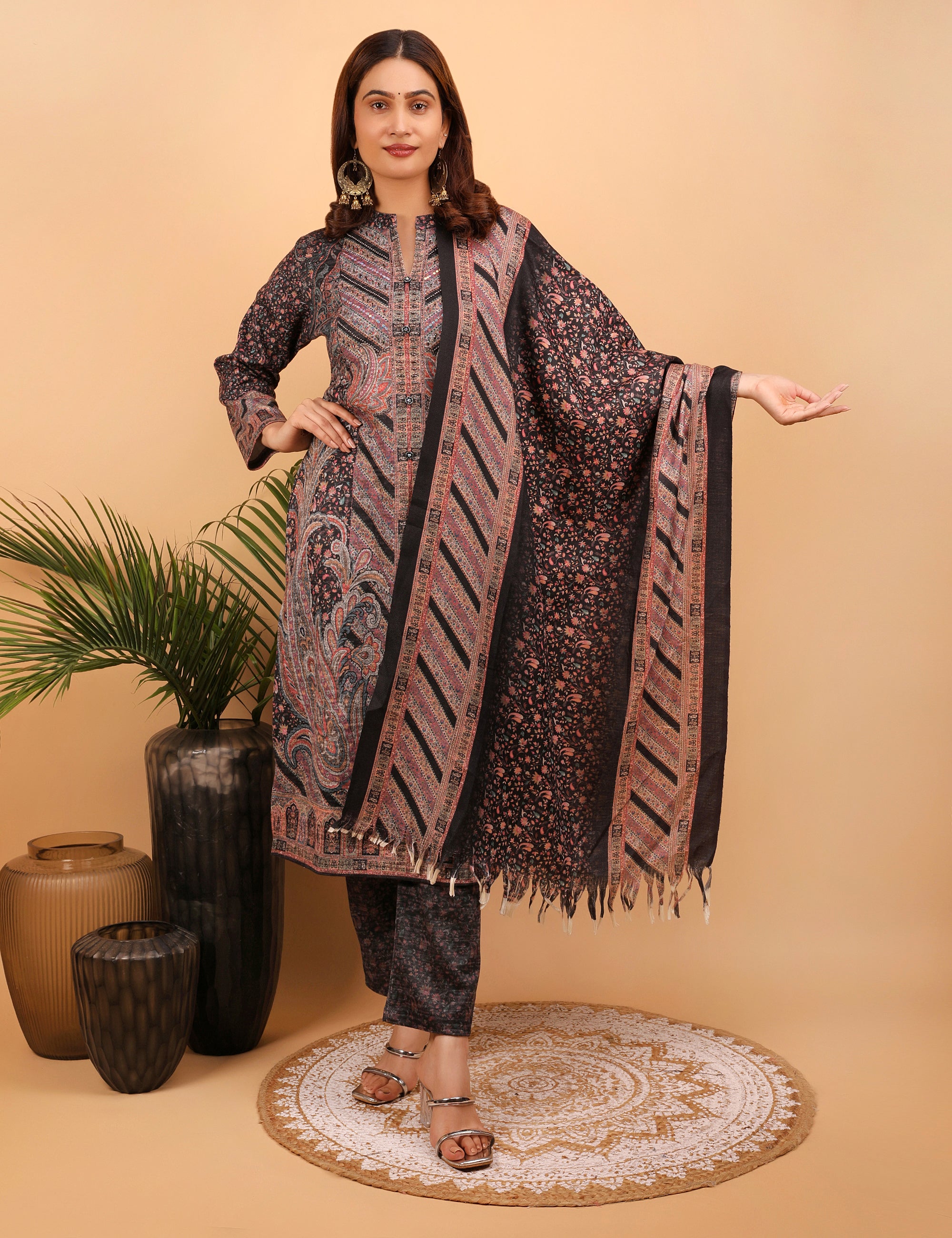 Midnight Paisley Woolen Kurta Set