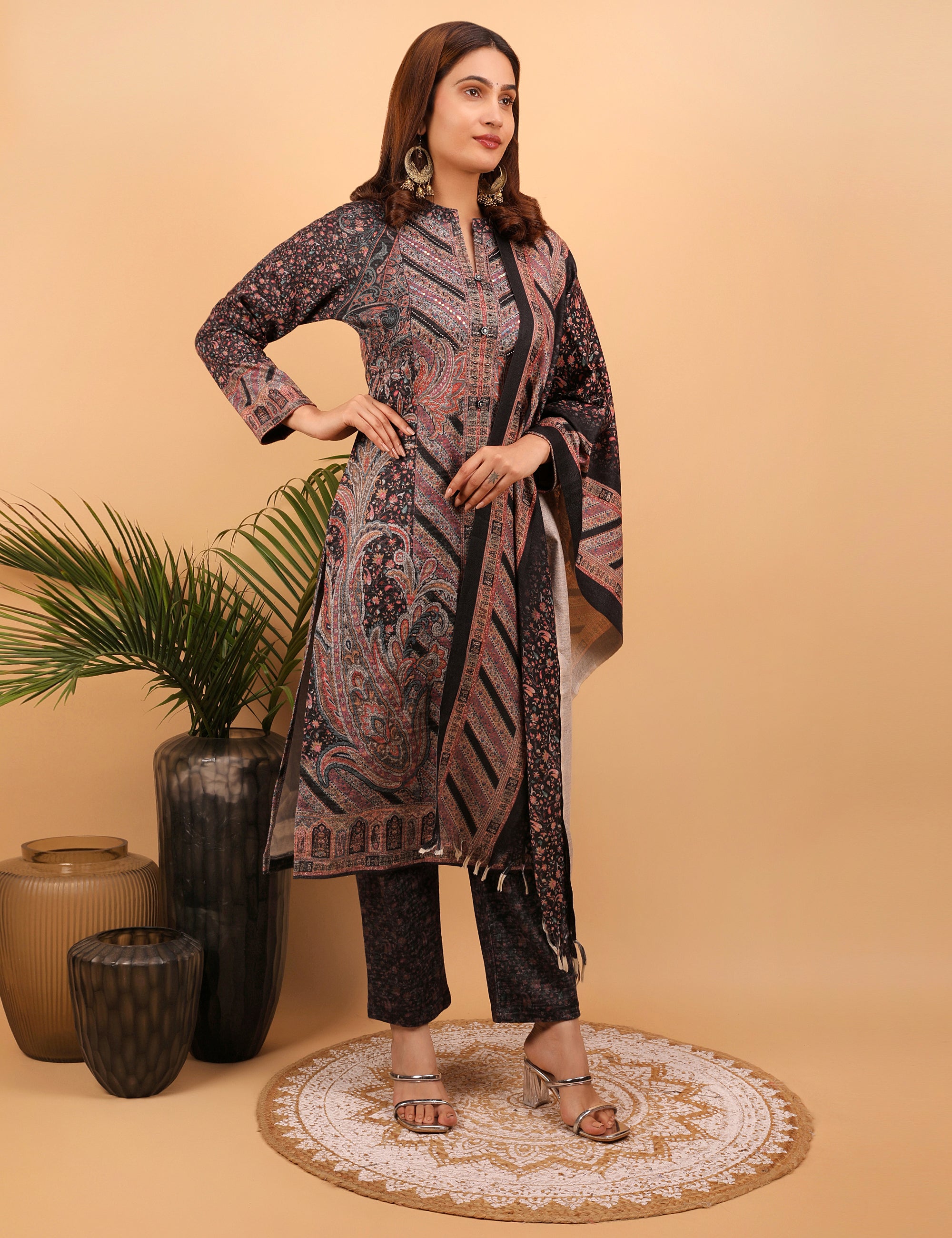 Midnight Paisley Woolen Kurta Set