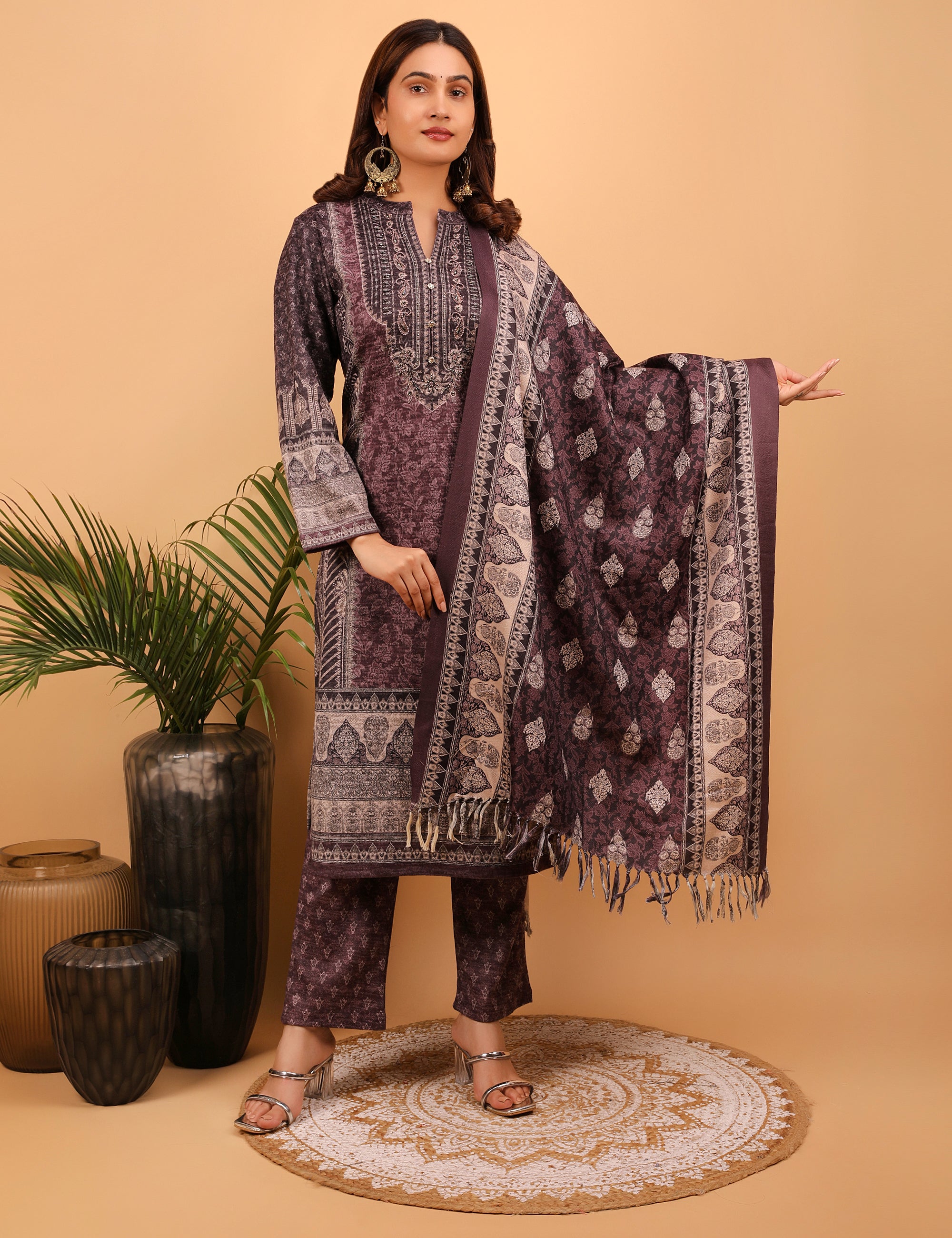 Vintage Violet Woolen Kurta Set