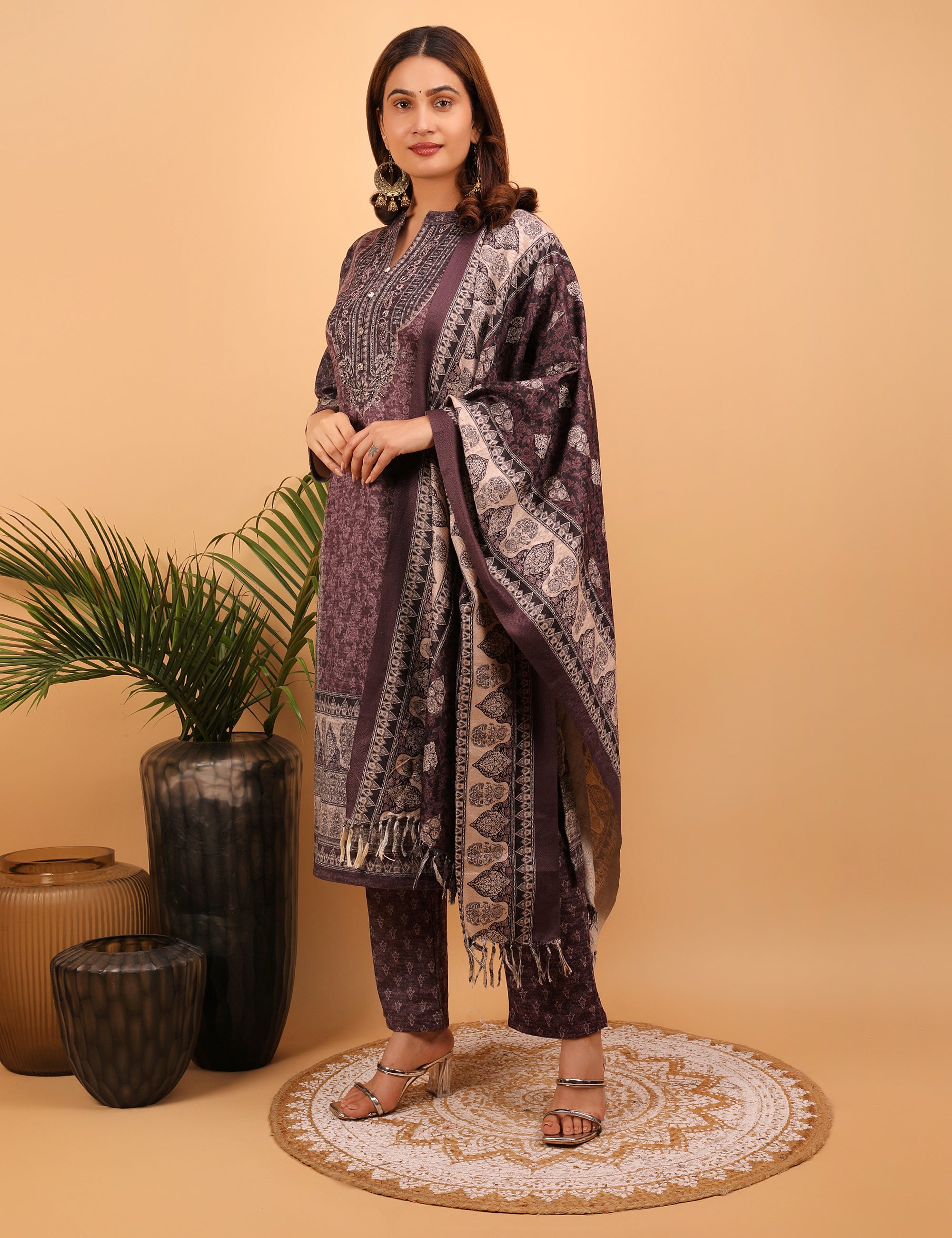 Vintage Violet Woolen Kurta Set