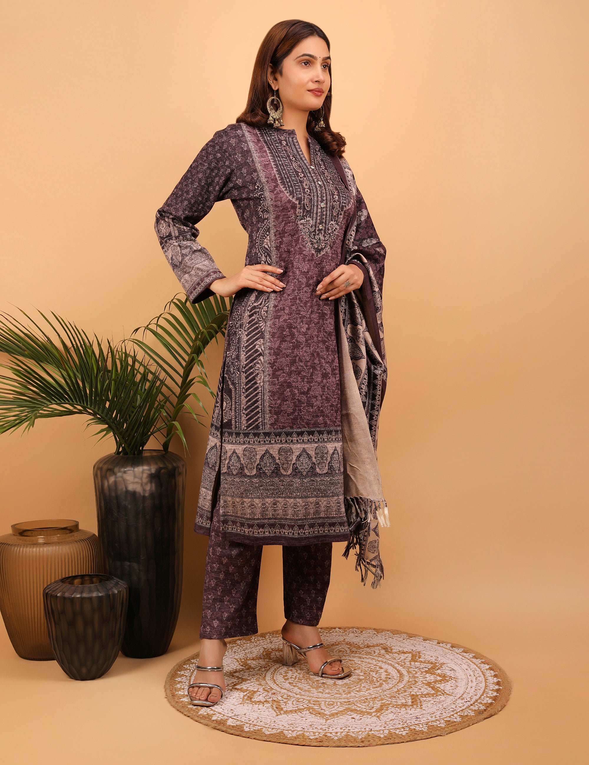 Vintage Violet Woolen Kurta Set