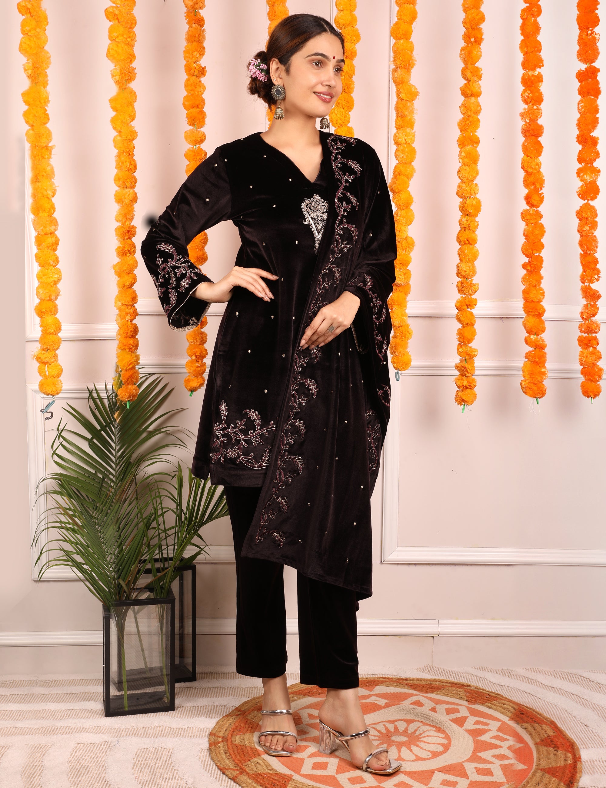 Velvet Wine Opulence Kurta Set